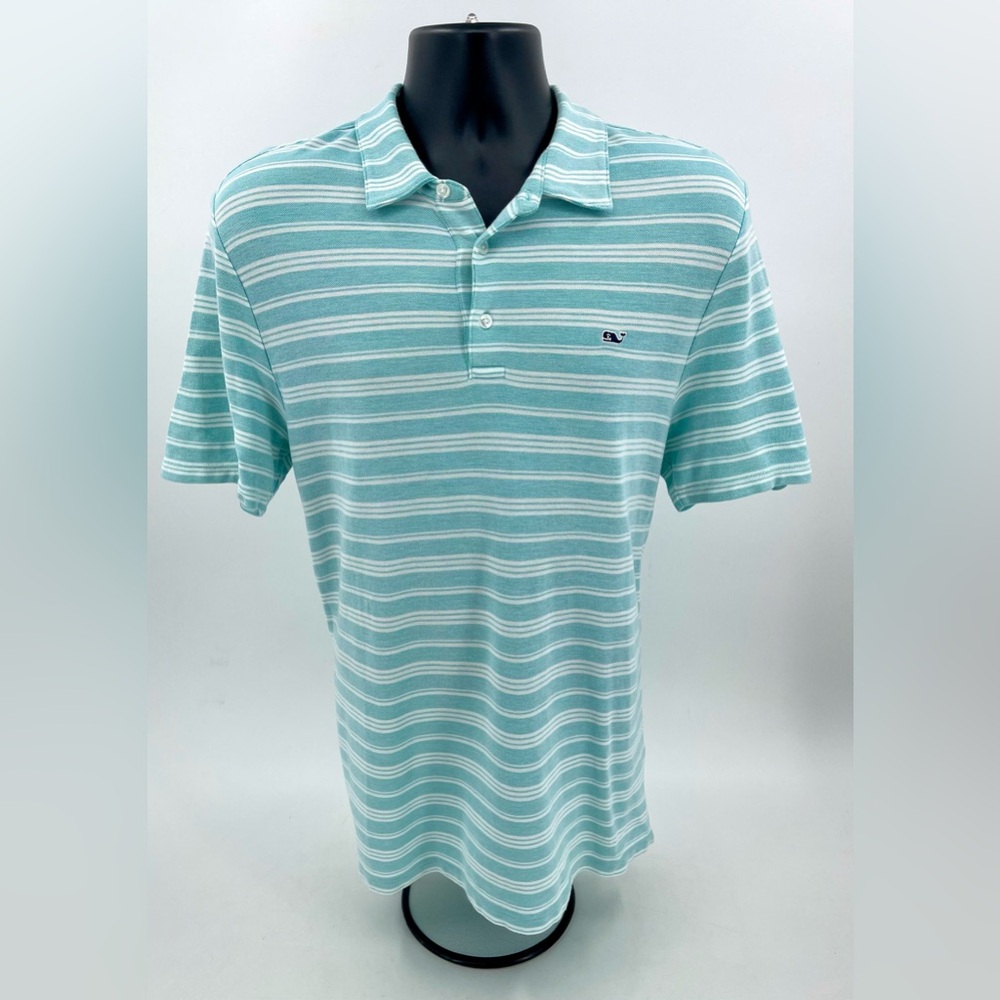 Vineyard Vines Polo‎ Shirt Striped Mint Green & White Golf Pima Cotton Men’s Med